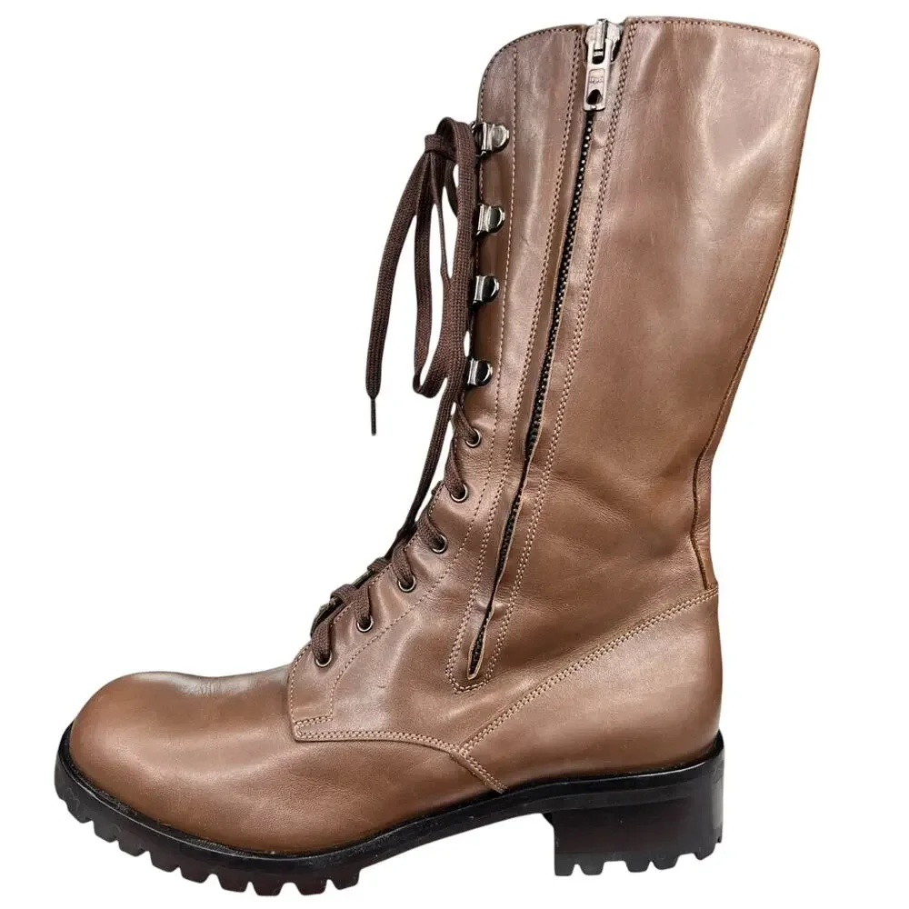 Barney’s New York Women’s Soft Brown Leather Moto Boot Size 38 US 8